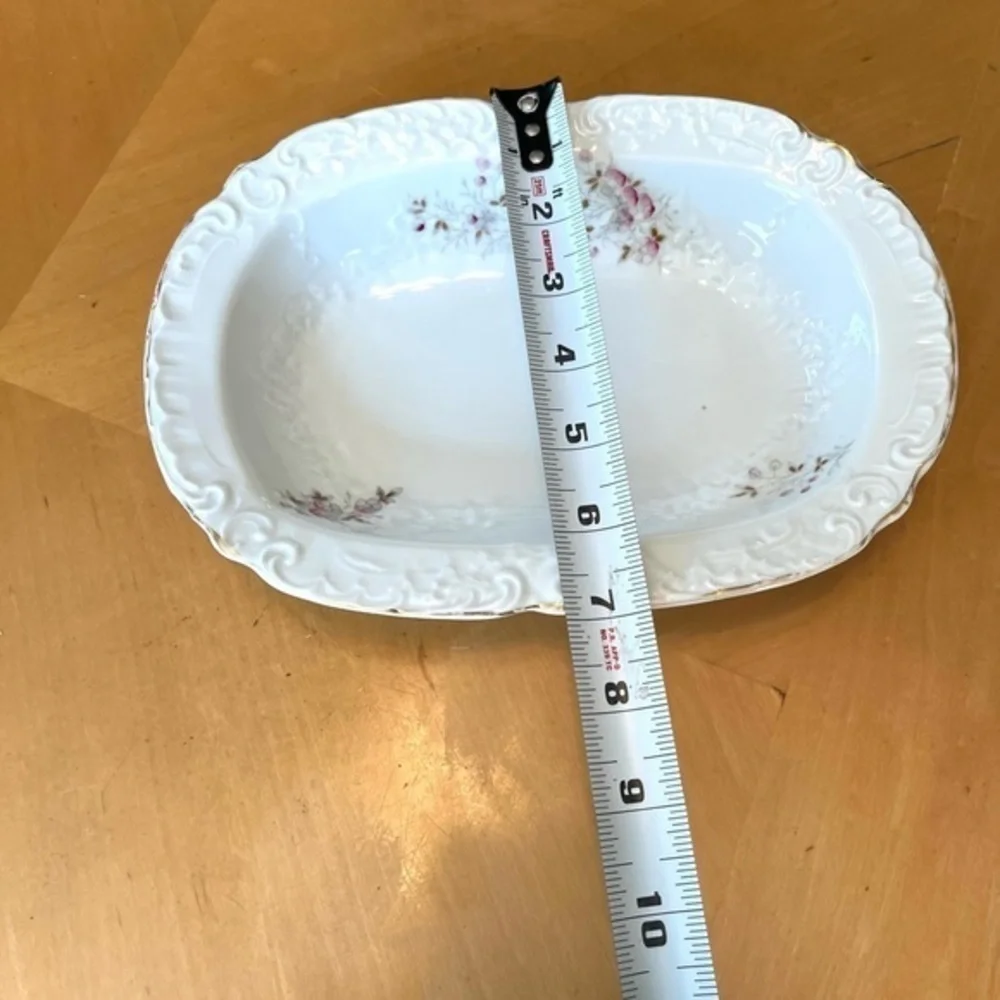 Vintage Victoria Austria Vegetable Side Dish White with Petite Pink Flowers